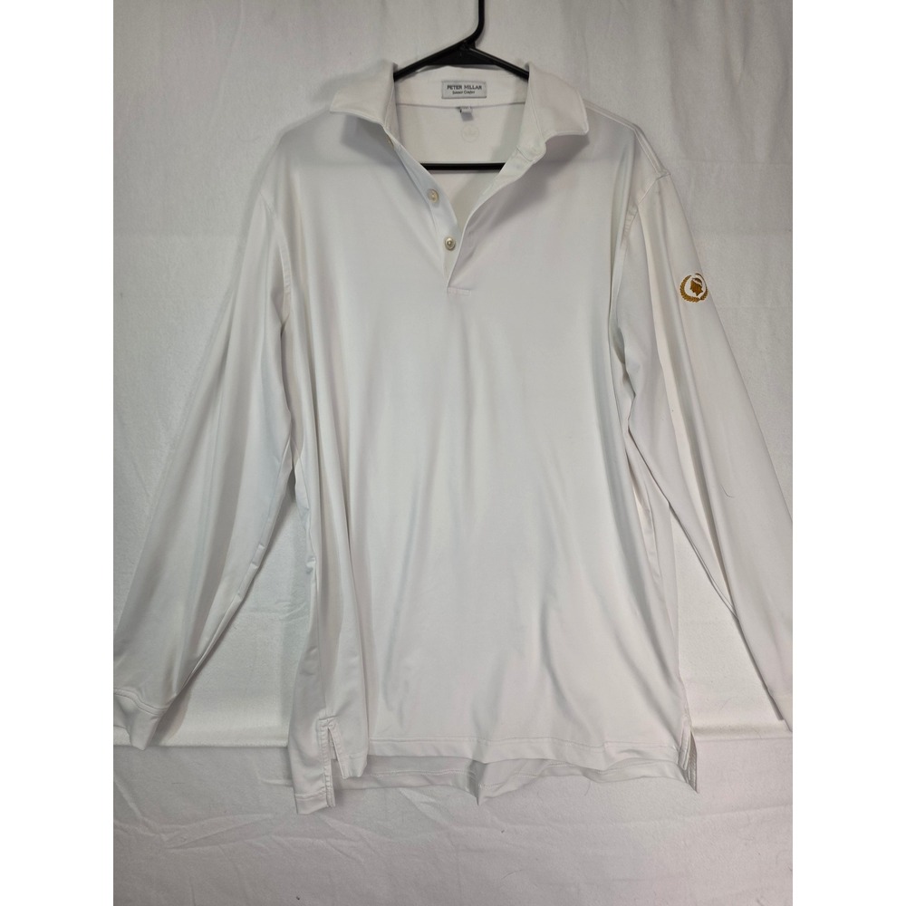 Peter Millar Summer Comfort White Long Sleeve Golf Polo Medium Caesar Palace